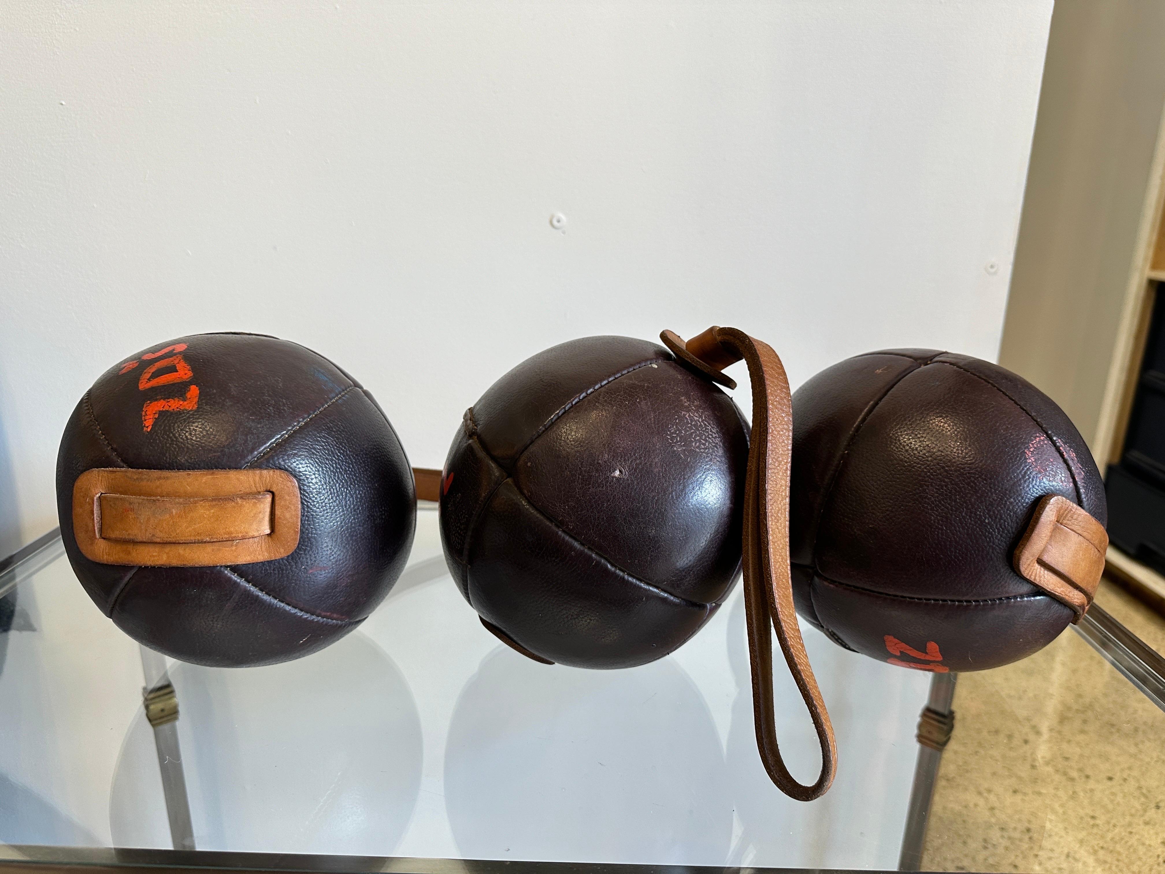 Three Vintage Leather Gym Accessories, France 1930's For Sale 2