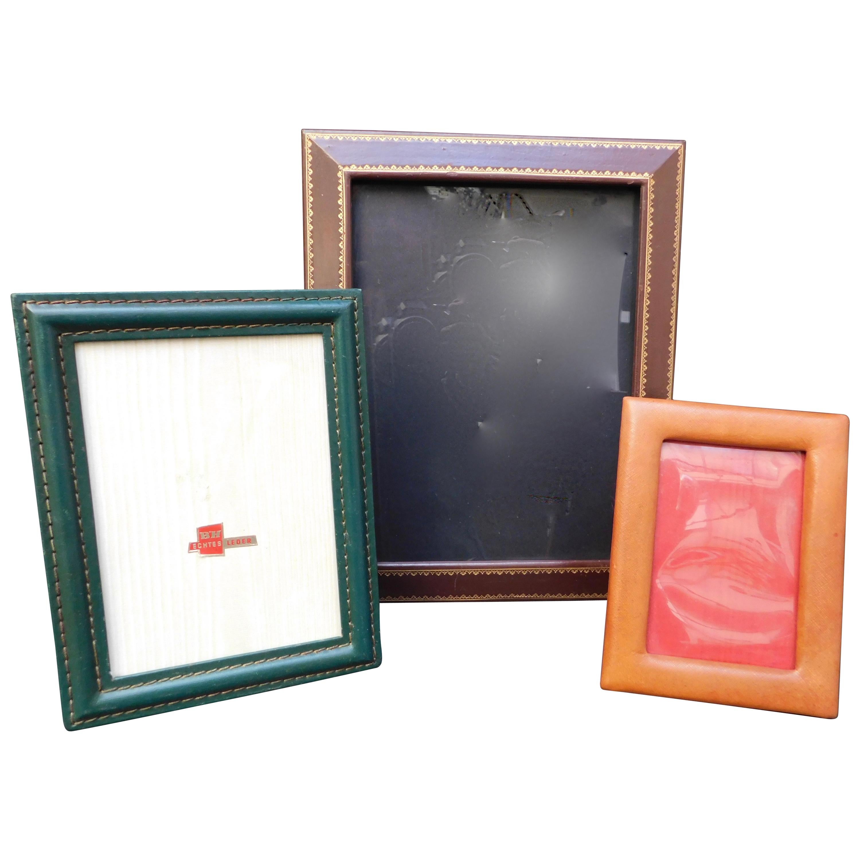 Three Vintage Leather Photo Frames For Sale