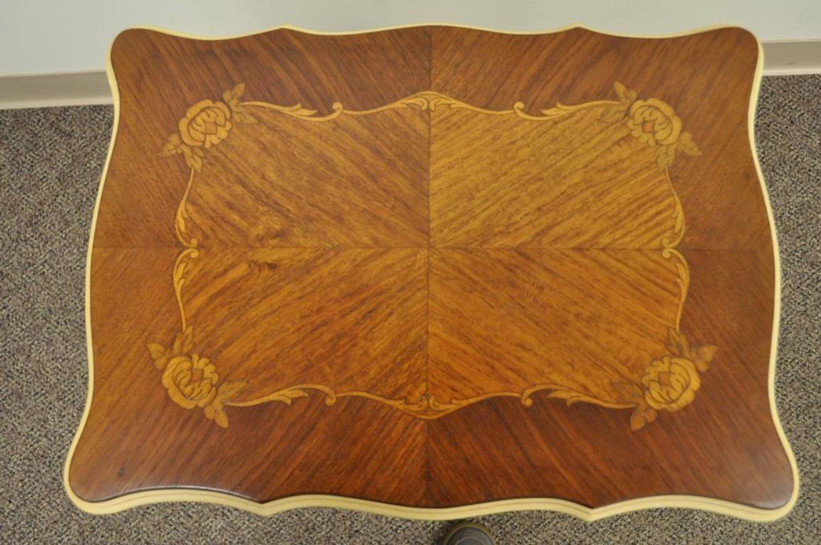 20th Century Three Vintage Louis XV Carved Satinwood Inlaid Nest of Nesting Side Tables For Sale