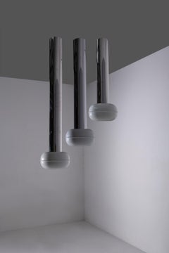 Three vintage 'Manifesto' Ettore Sottsass for STILNOVO pendant lamps, Published