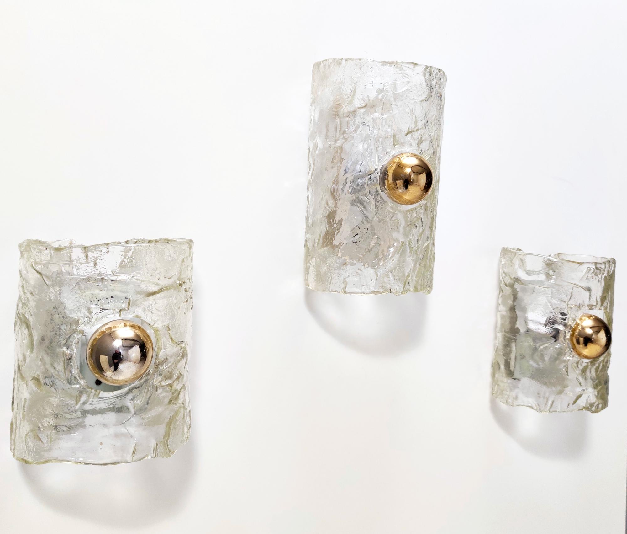 Late 20th Century Three Vintage Murano Glass and Varnished Metal Appliqués by Mazzega, Italy