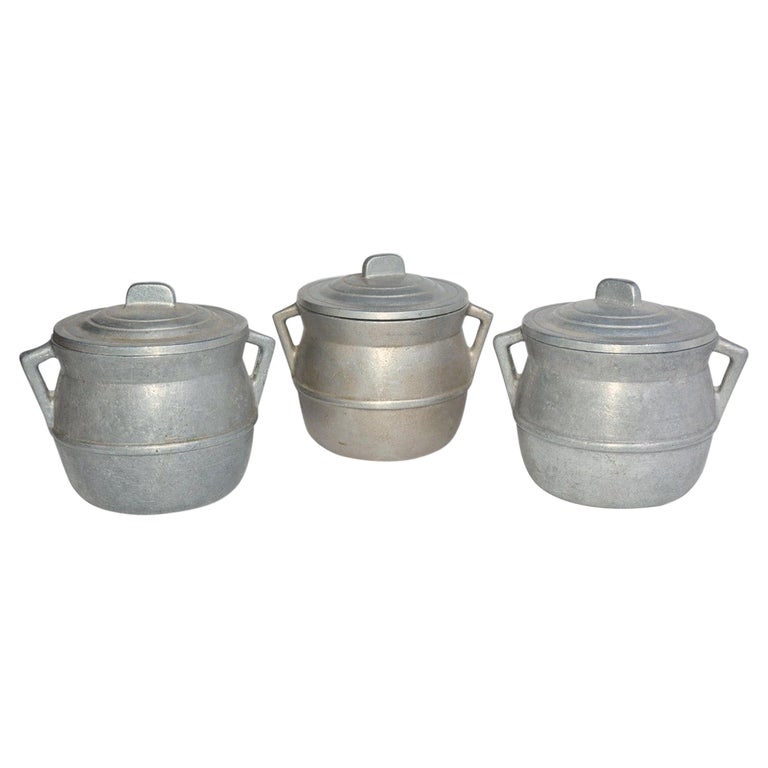 Three Vintage Pewter Pot de Crèmes For Sale