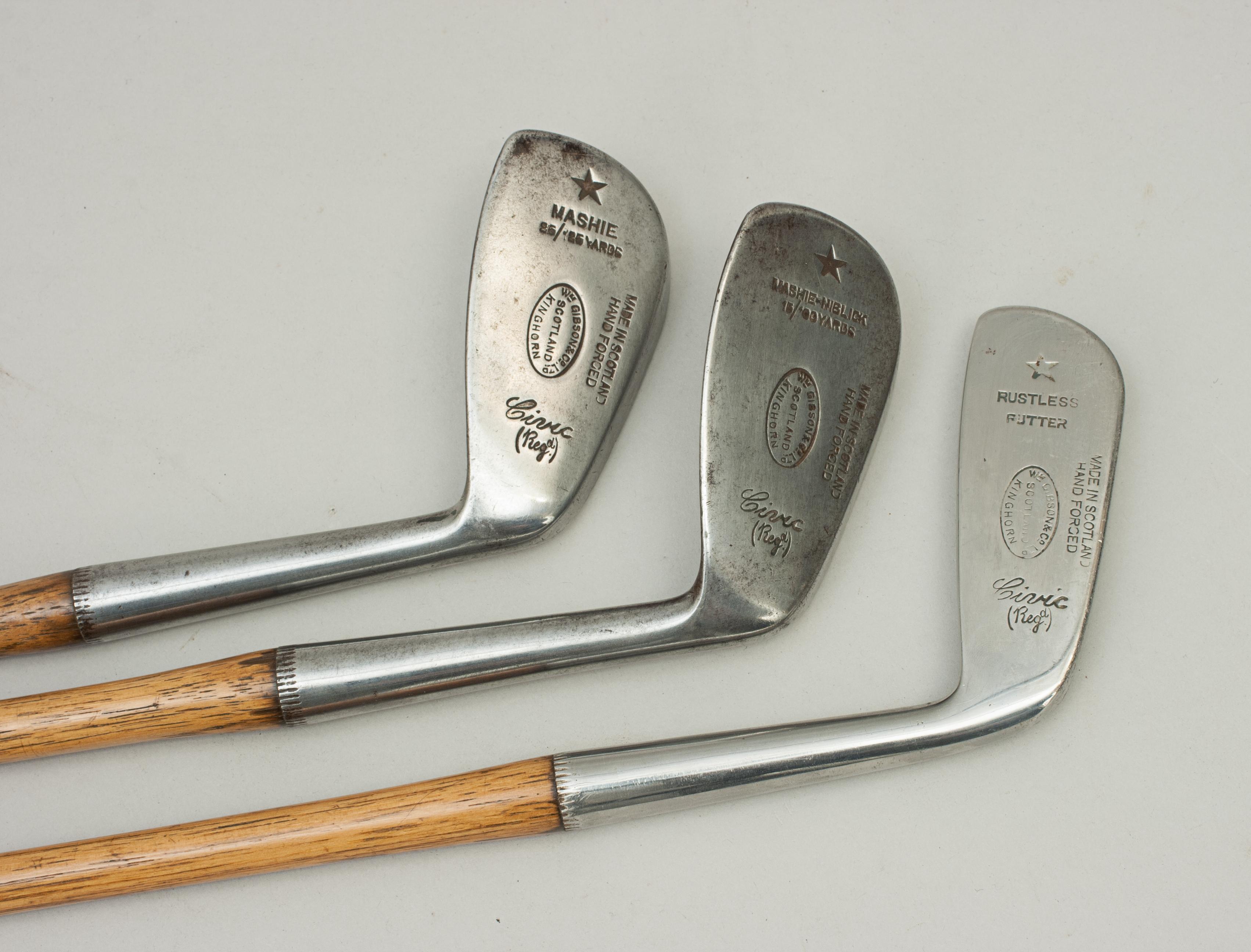 Sporting Art Three Vintage Playable Gibson Hickory Golf Clubs
