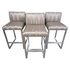 Three Vinyl and Steel Classic Bar Stools