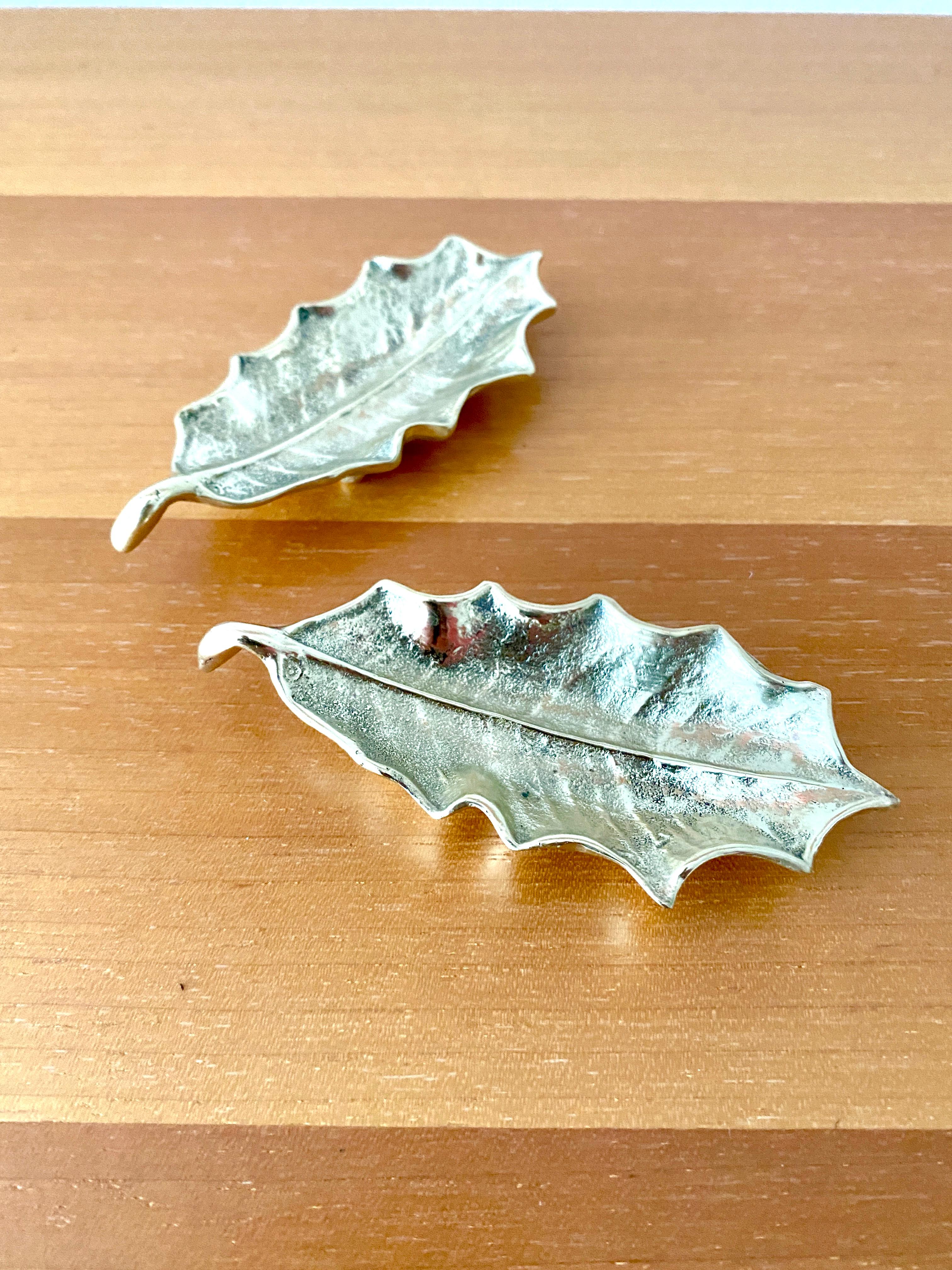 Three Virginia Metalcrafters Brass Leaves, One Angel Wing and Two Holly Leaves For Sale 3
