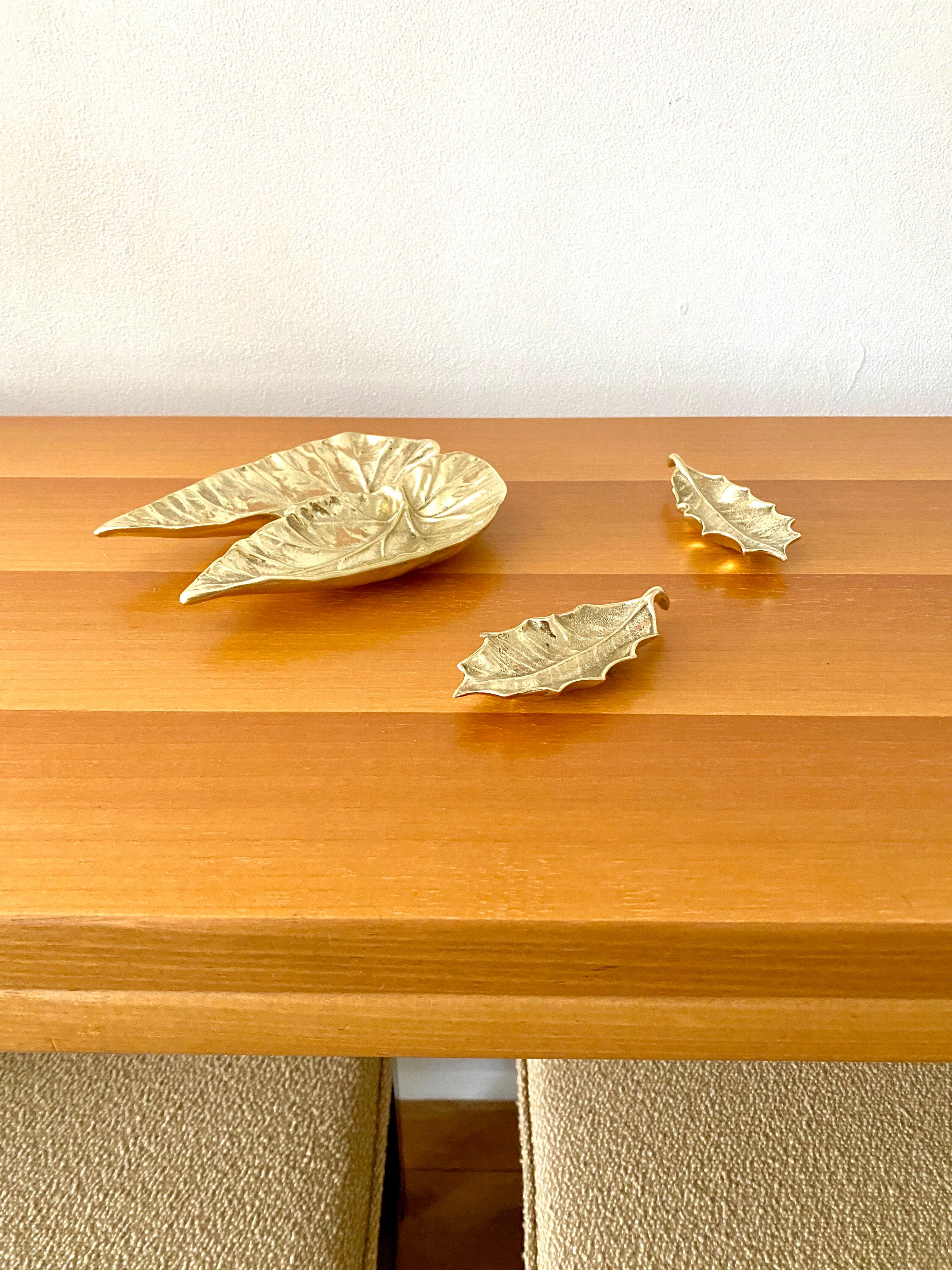 American Three Virginia Metalcrafters Brass Leaves, One Angel Wing and Two Holly Leaves For Sale