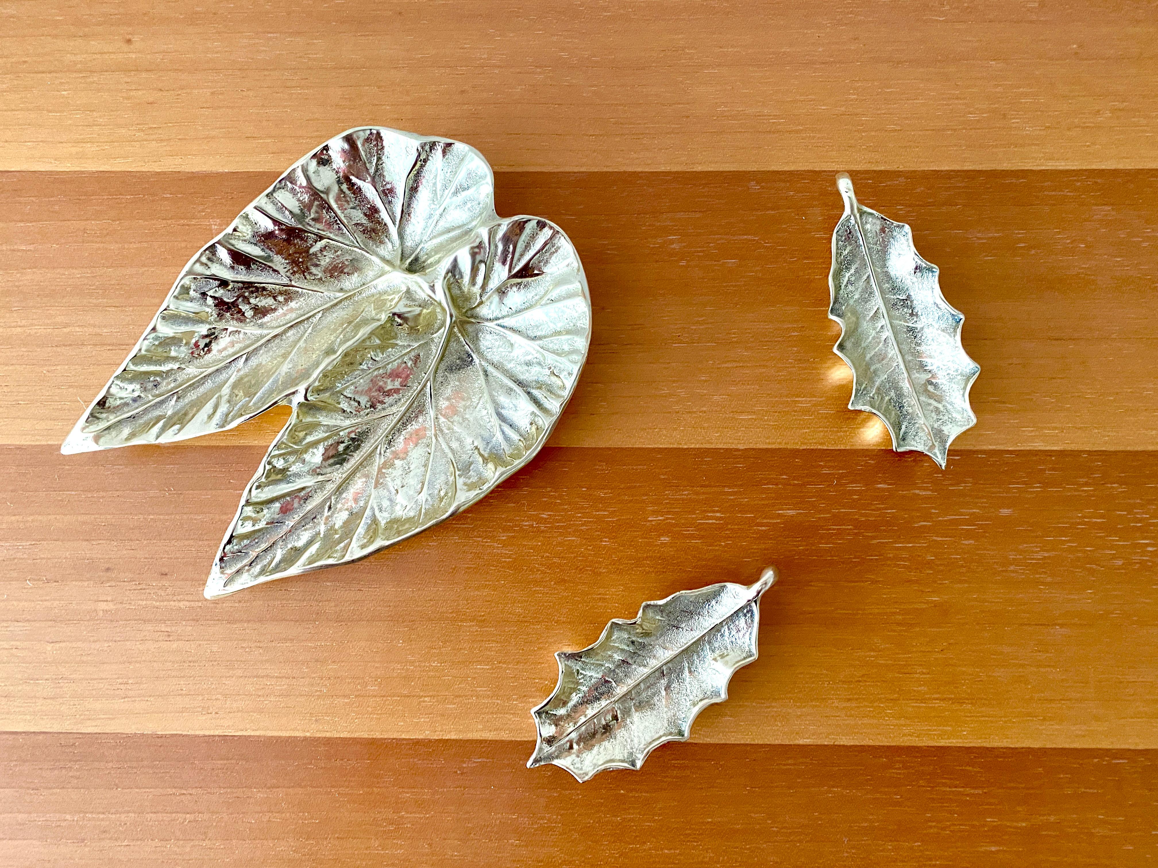 American Three Virginia Metalcrafters Brass Leaves, One Angel Wing and Two Holly Leaves For Sale
