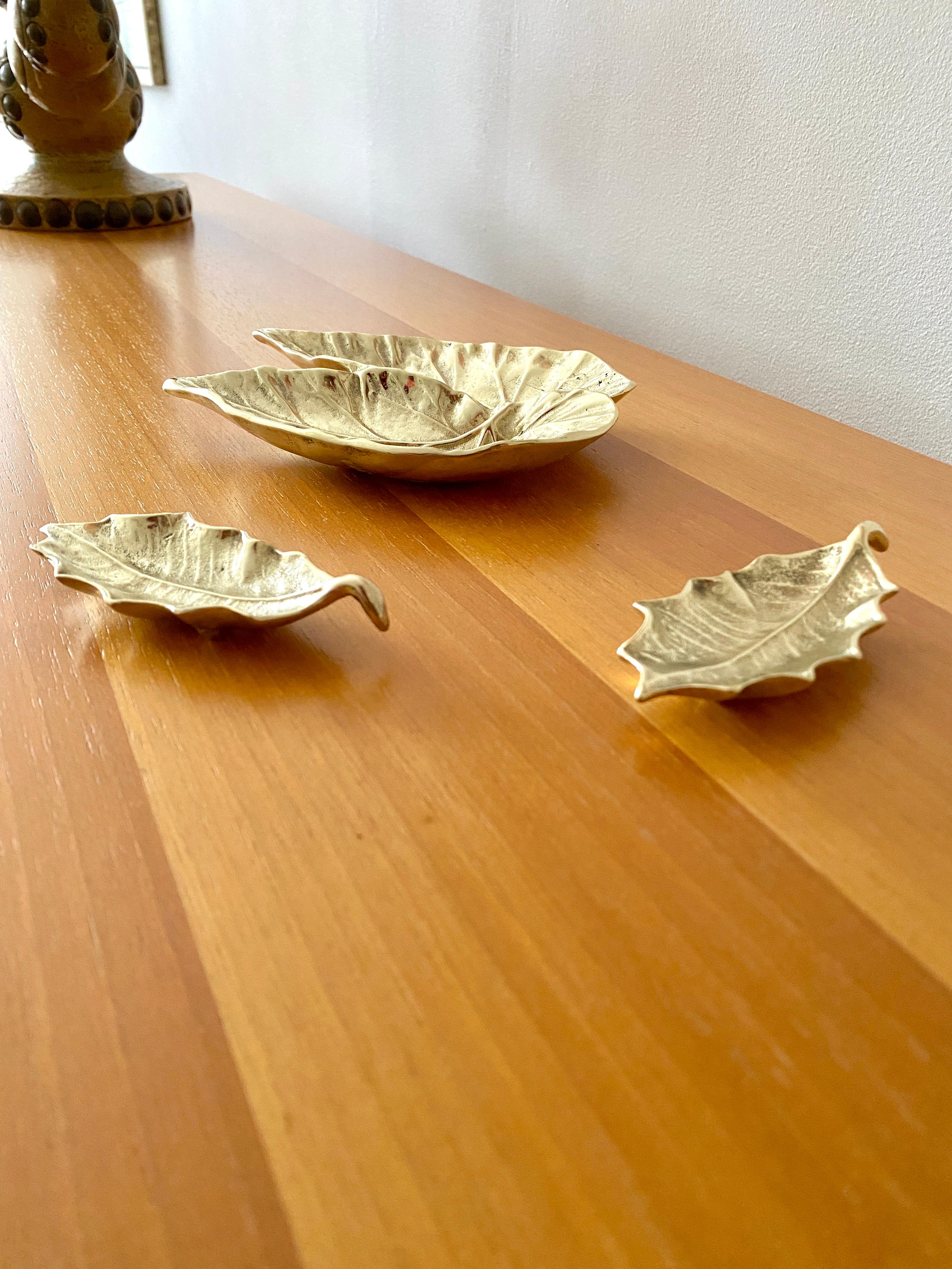 Mid-20th Century Three Virginia Metalcrafters Brass Leaves, One Angel Wing and Two Holly Leaves For Sale