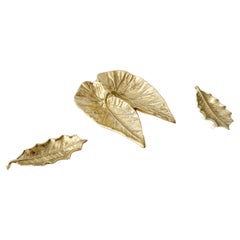 Three Virginia Metalcrafters Brass Leaves, One Angel Wing and Two Holly Leaves