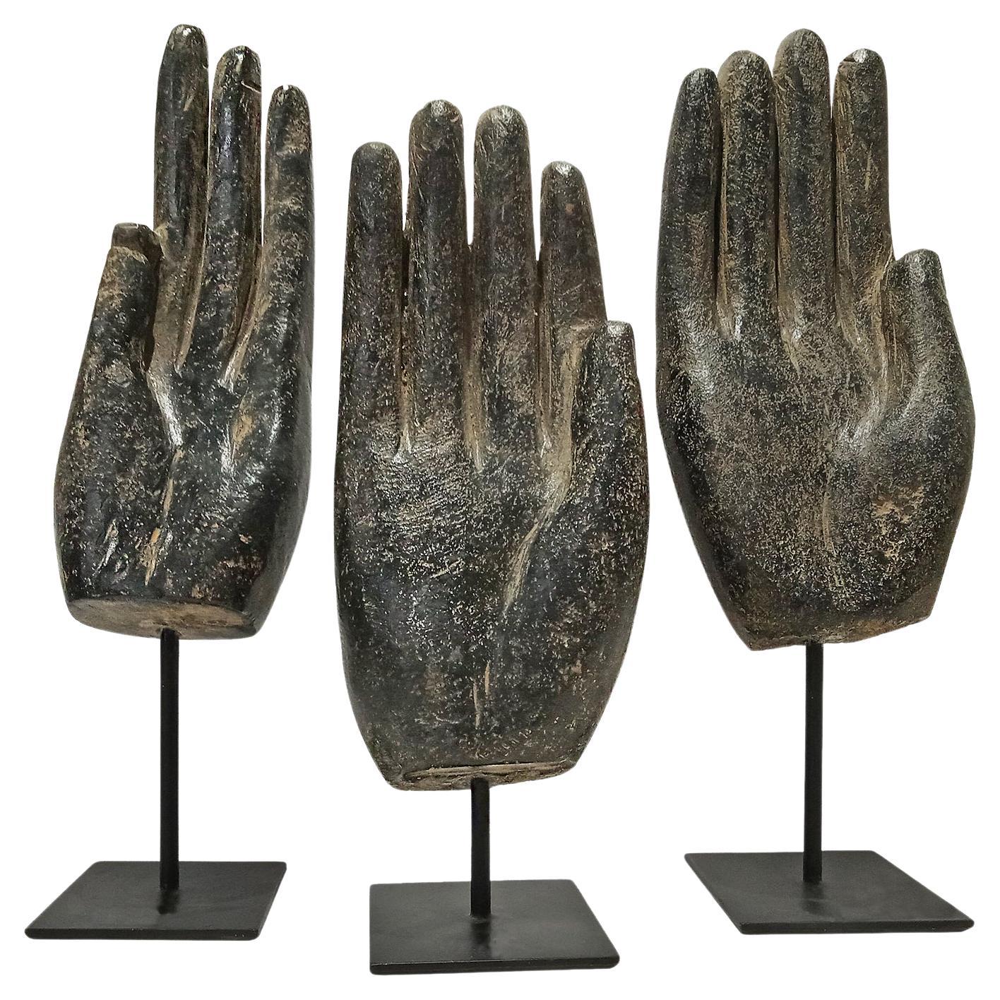 Three Volcanic Rock Hand Sculptures, Mid 20th Century For Sale