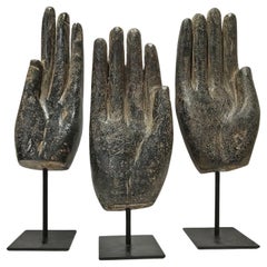 Three Volcanic Rock Hand Sculptures, Mid 20th Century