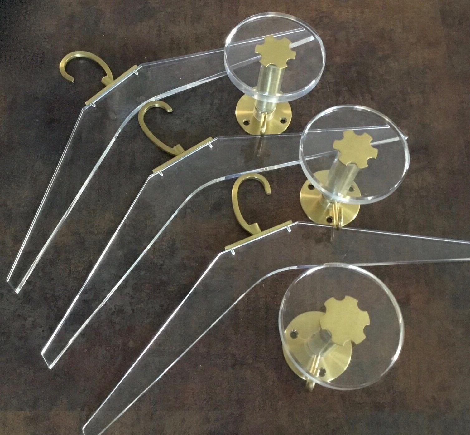 Three Wall Coat Hooks and Cloth Hanger Sets Lucite and Brass, 1970s German For Sale 5