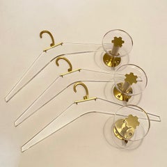 Three Wall Coat Hooks and Cloth Hanger Sets Lucite and Brass, 1970s German