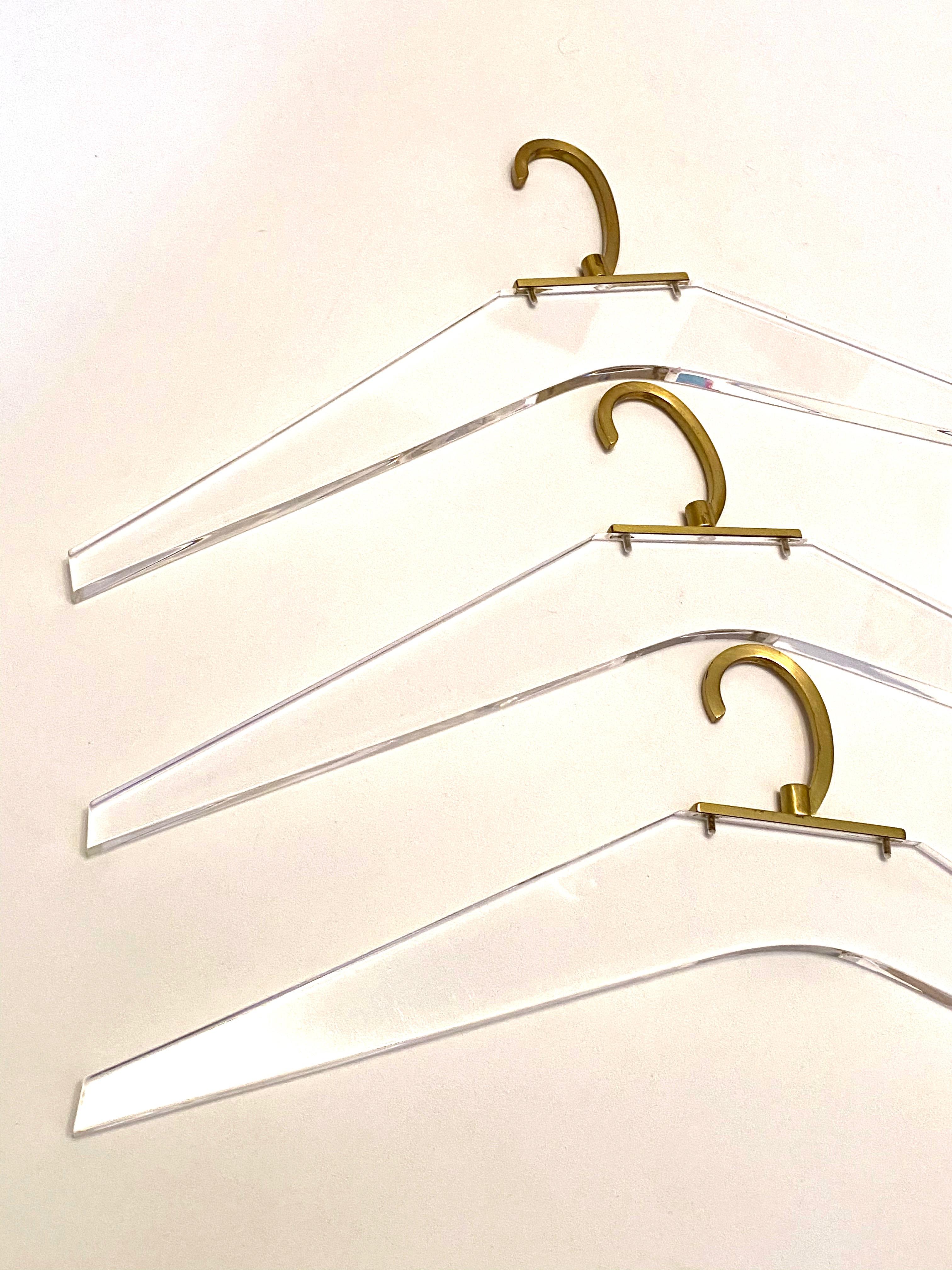 Three Wall Coat Hooks and Cloth Hanger Sets Lucite and Brass, 1970s German In Good Condition For Sale In Nuernberg, DE