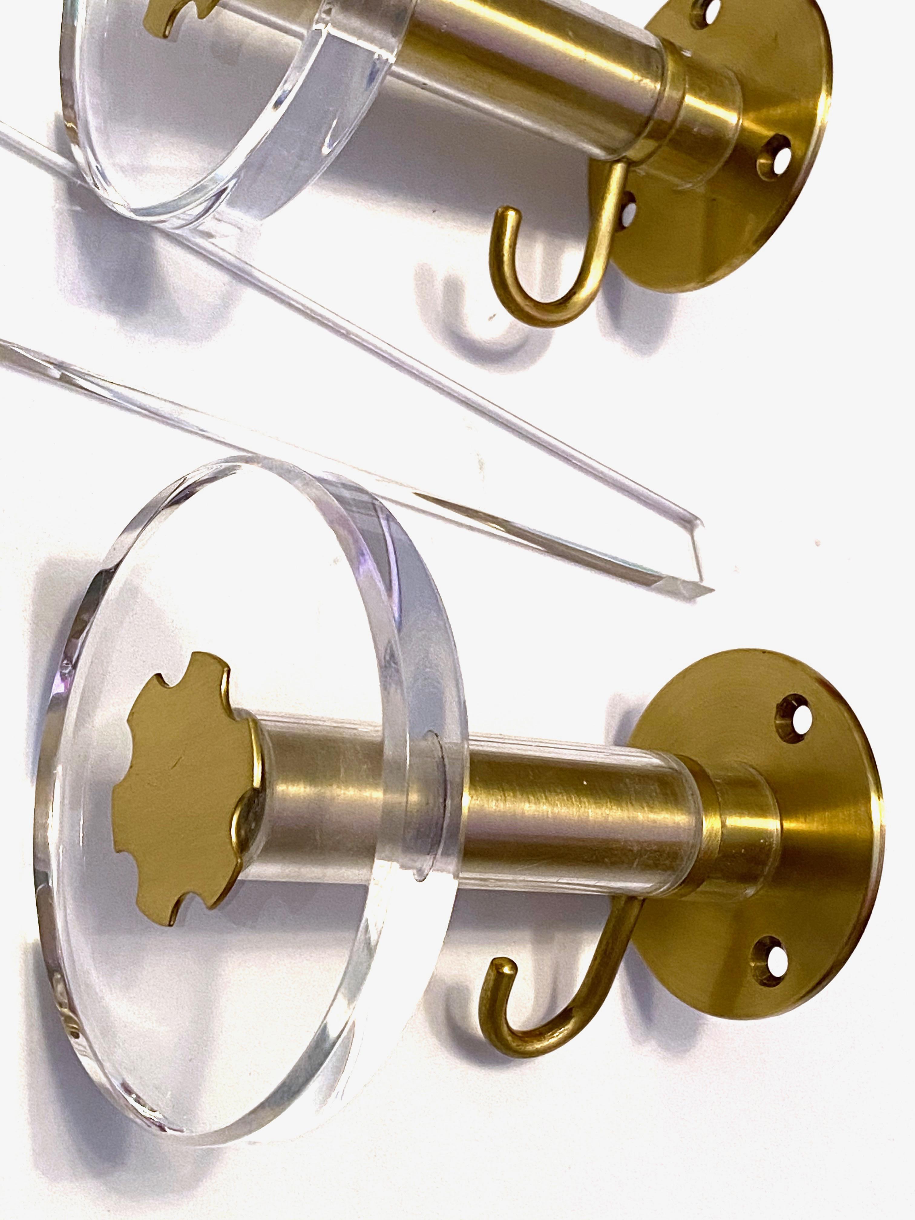 Three Wall Coat Hooks and Cloth Hanger Sets Lucite and Brass, 1970s German For Sale 1