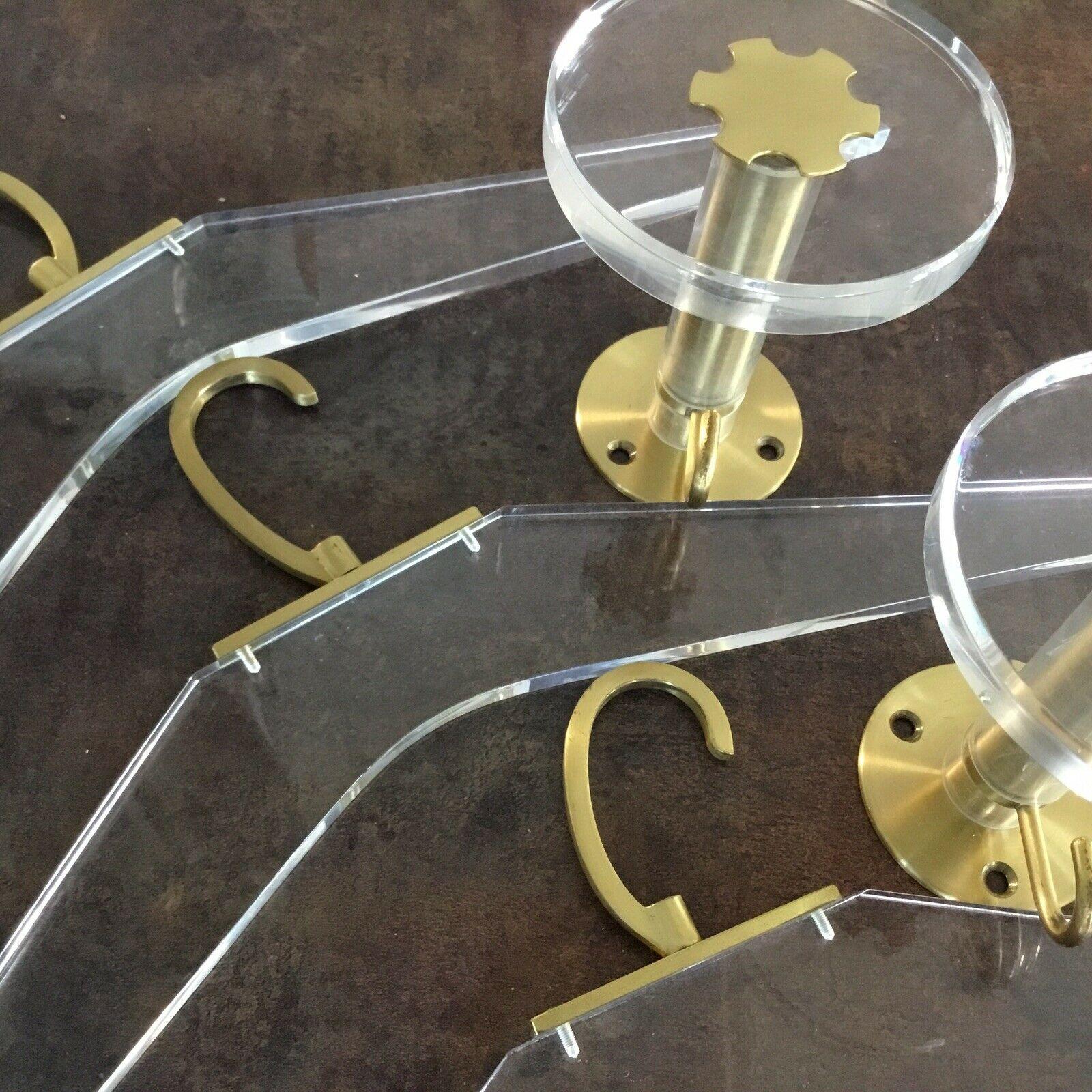 Three Wall Coat Hooks and Cloth Hanger Sets Lucite and Brass, 1970s German For Sale 3