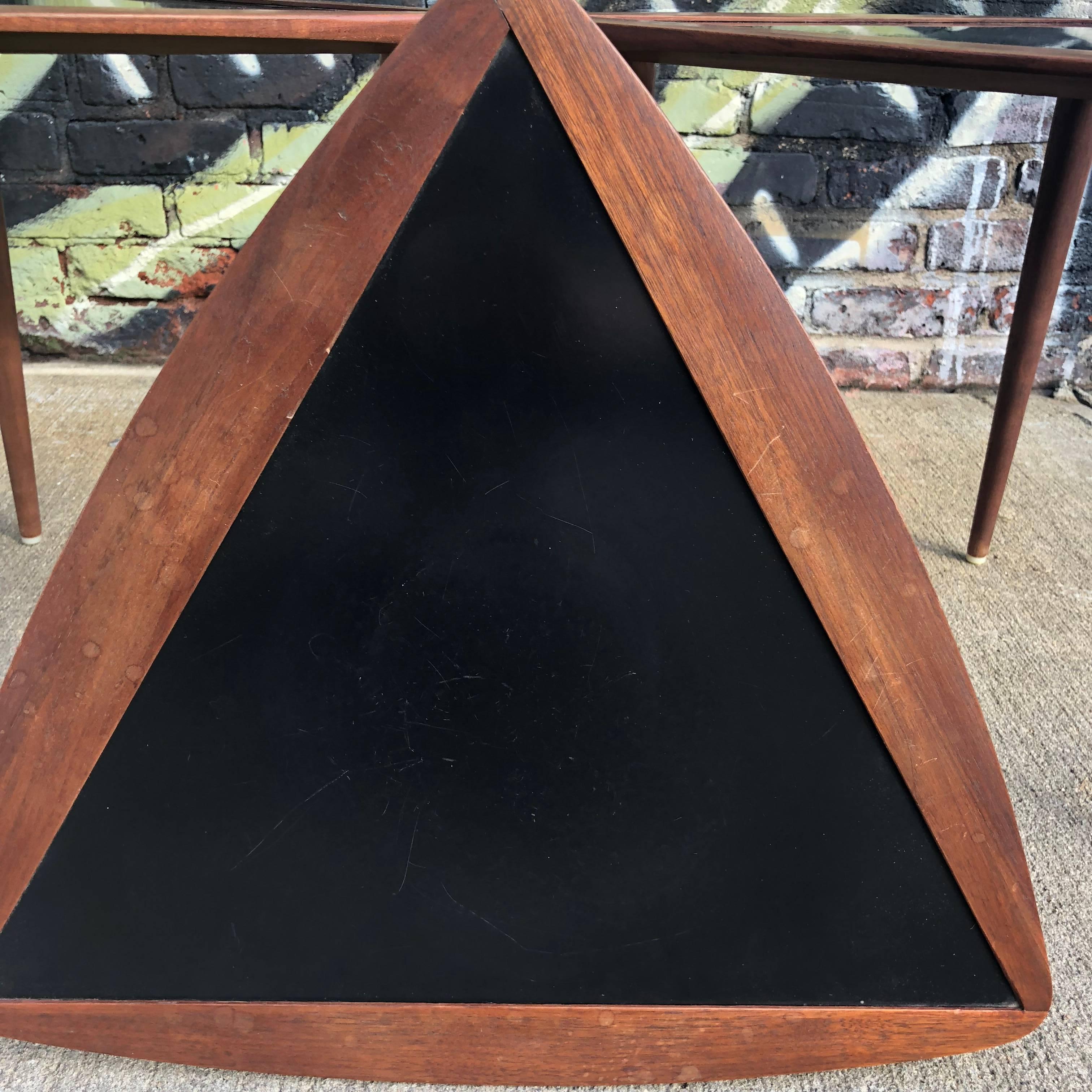 Mid-Century Modern Three Walnut Nesting Tables by Arthur Umanoff