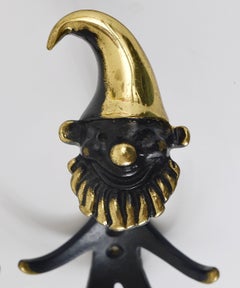 Three Walter Bosse Dwarf Midcentury Brass Wall Coat Hooks, Austria, 1950s