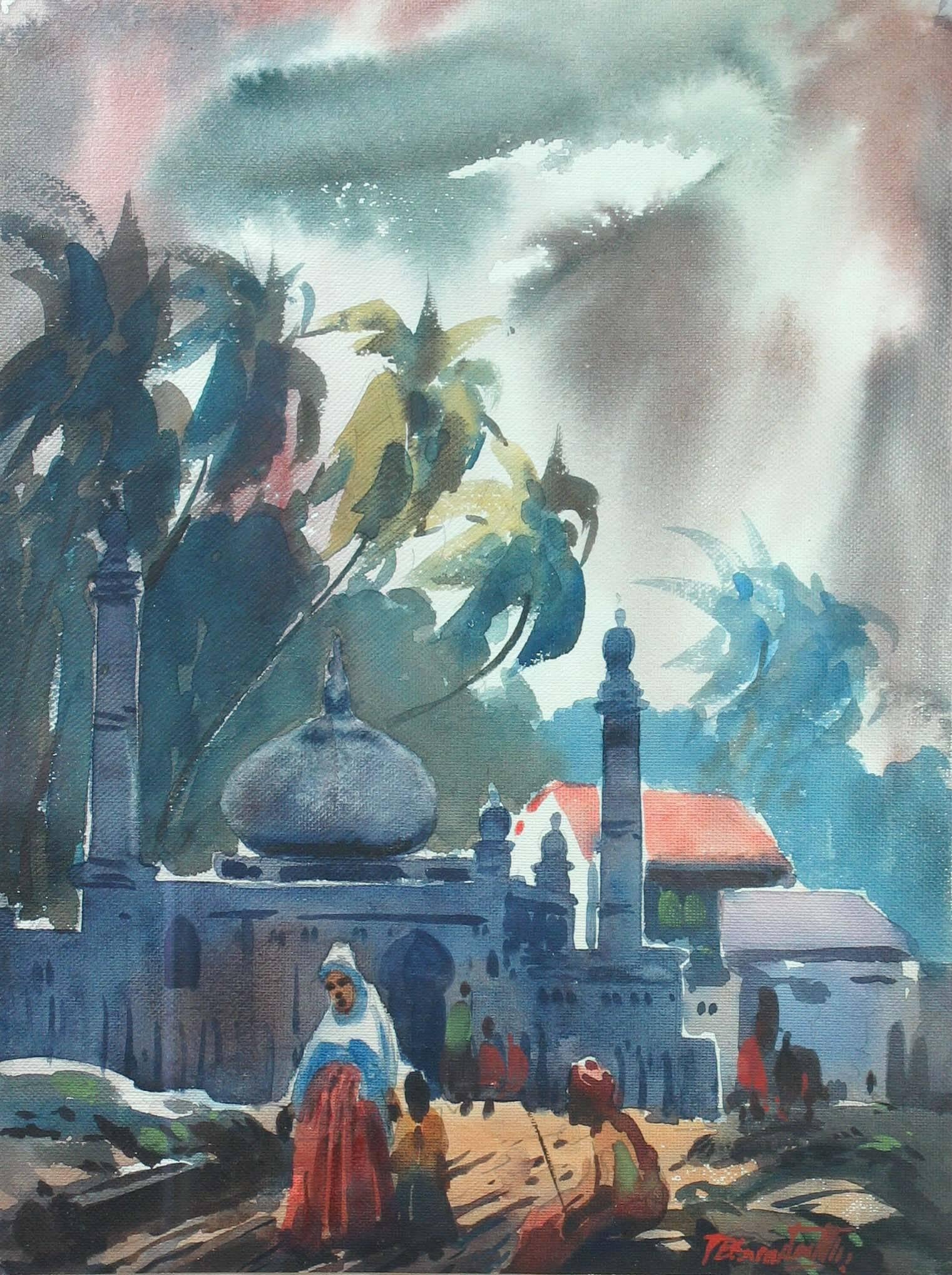 Paint Three Watercolors Scenes Life in India by B.P. Surendranath, 20th Century
