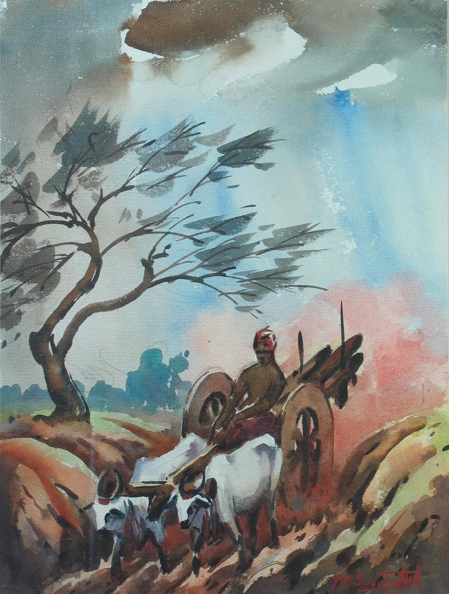 Three Watercolors Scenes Life in India by B.P. Surendranath, 20th Century 2