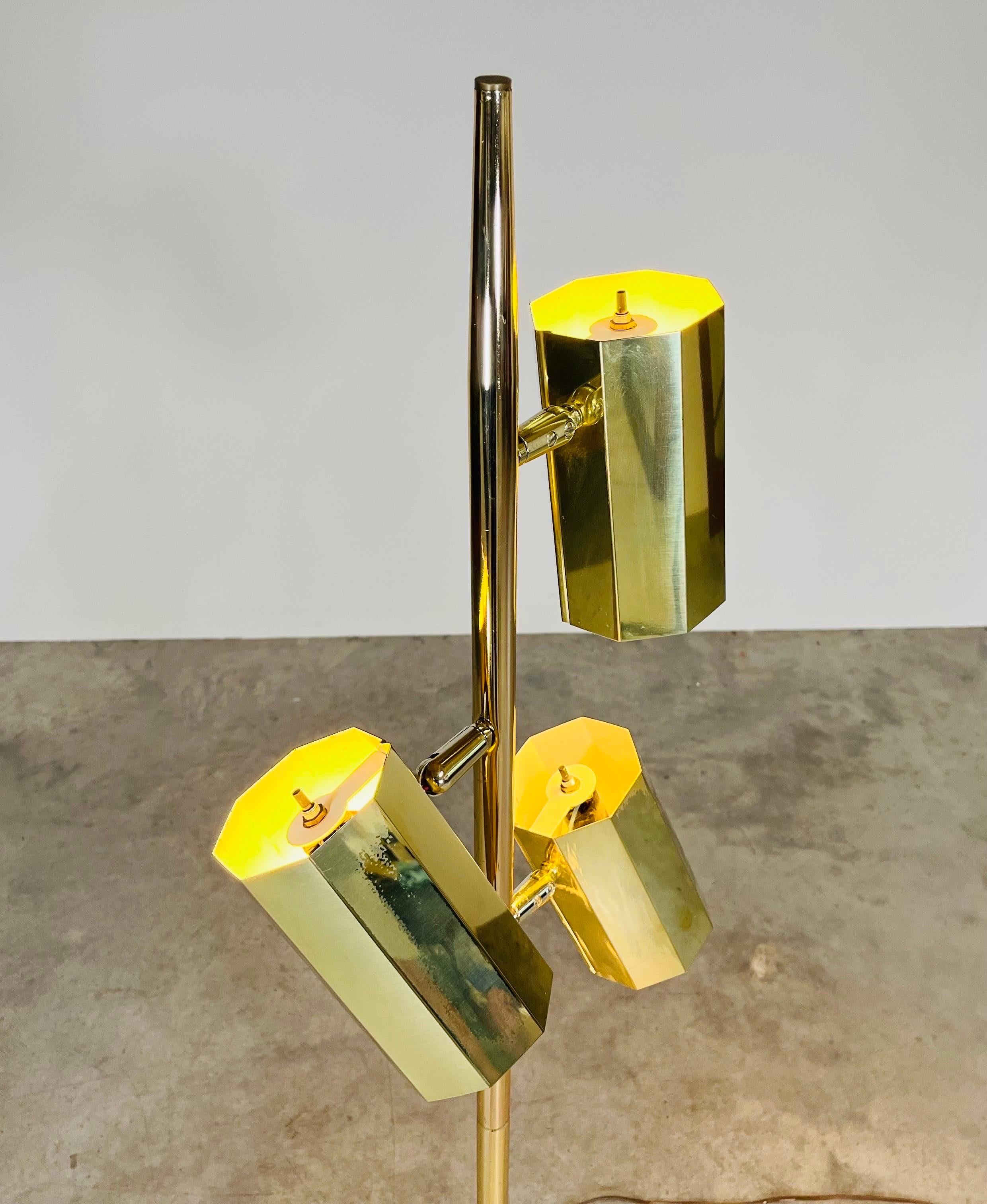 American Three Way Brass Floor Or Reading Lamp Attributed To Robert Sonneman