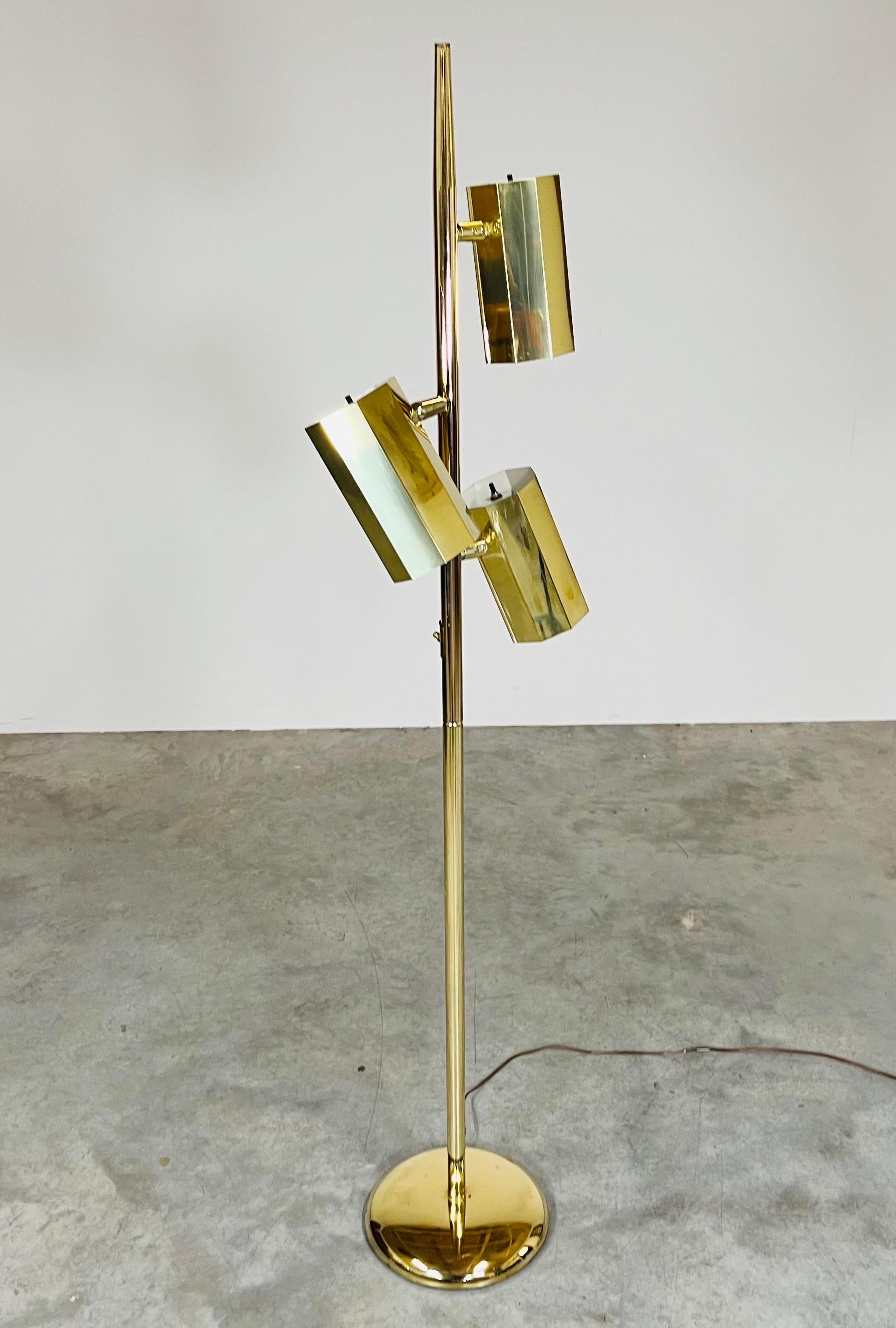 Three Way Brass Floor Or Reading Lamp Attributed To Robert Sonneman In Excellent Condition In Southampton, NJ
