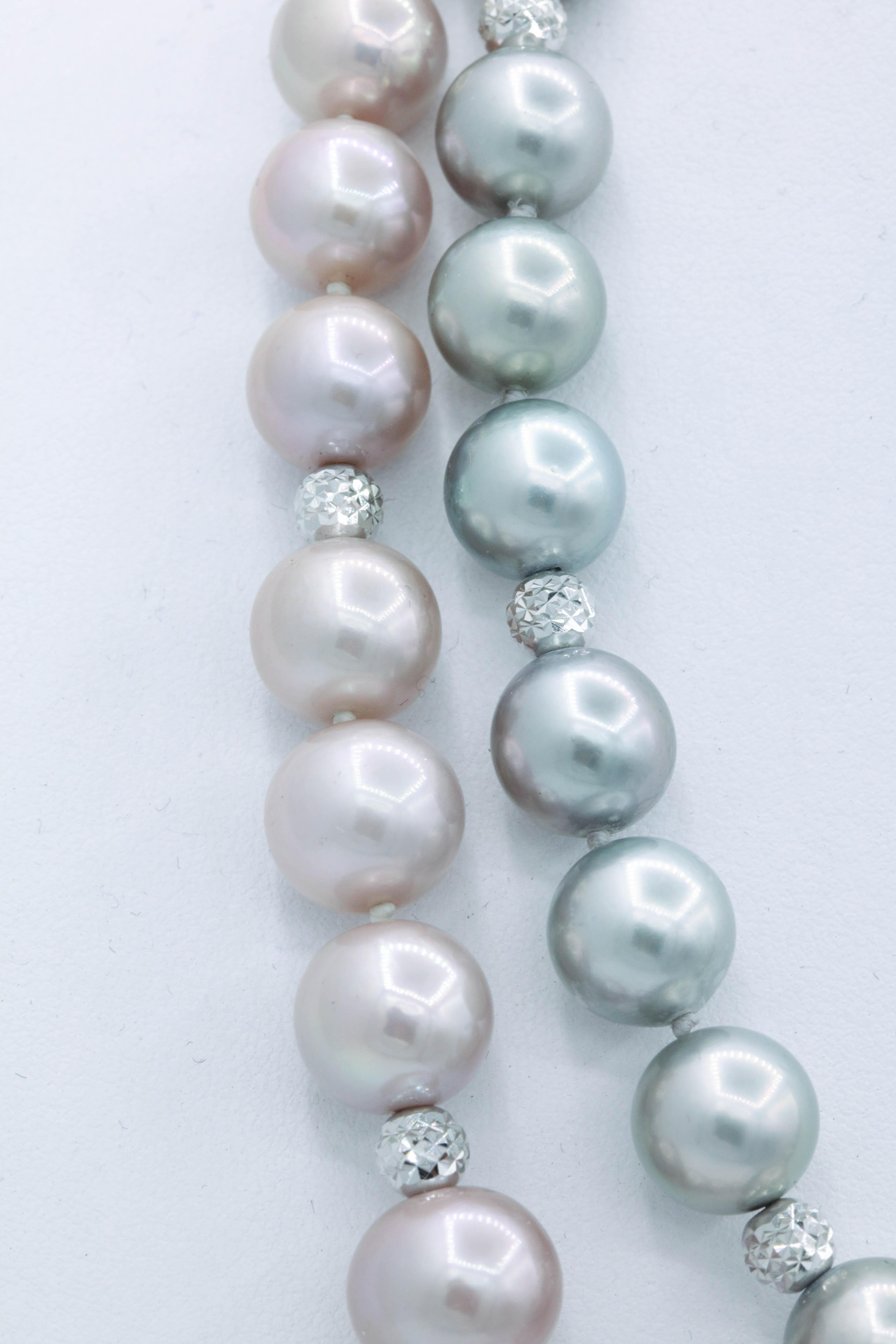 Contemporary Three-Way Convertible Necklace with Tahitian and Pink Freshwater Cultured Pearls