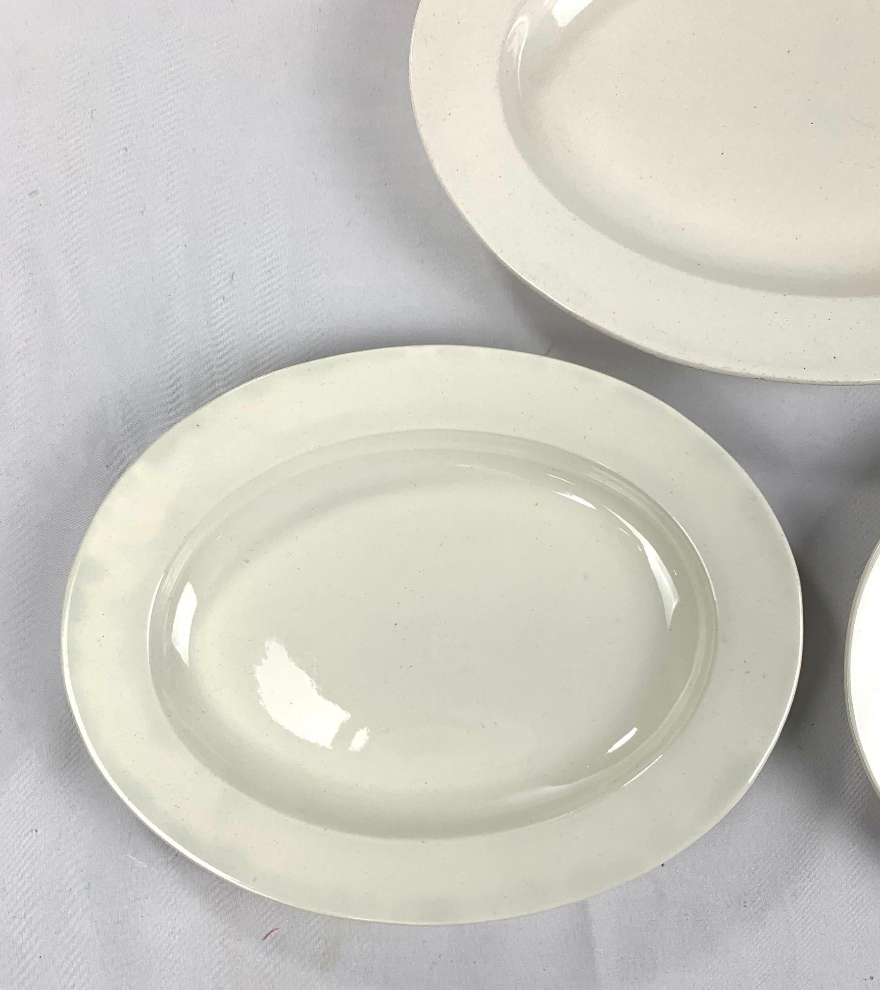 Made by Wedgwood in England circa 1830, this group of three oval dishes is lovely creamware with a simple, elegant design.
Creamware is cream-colored, refined earthenware.
It was created in the mid-1700s by the potters of Staffordshire,
