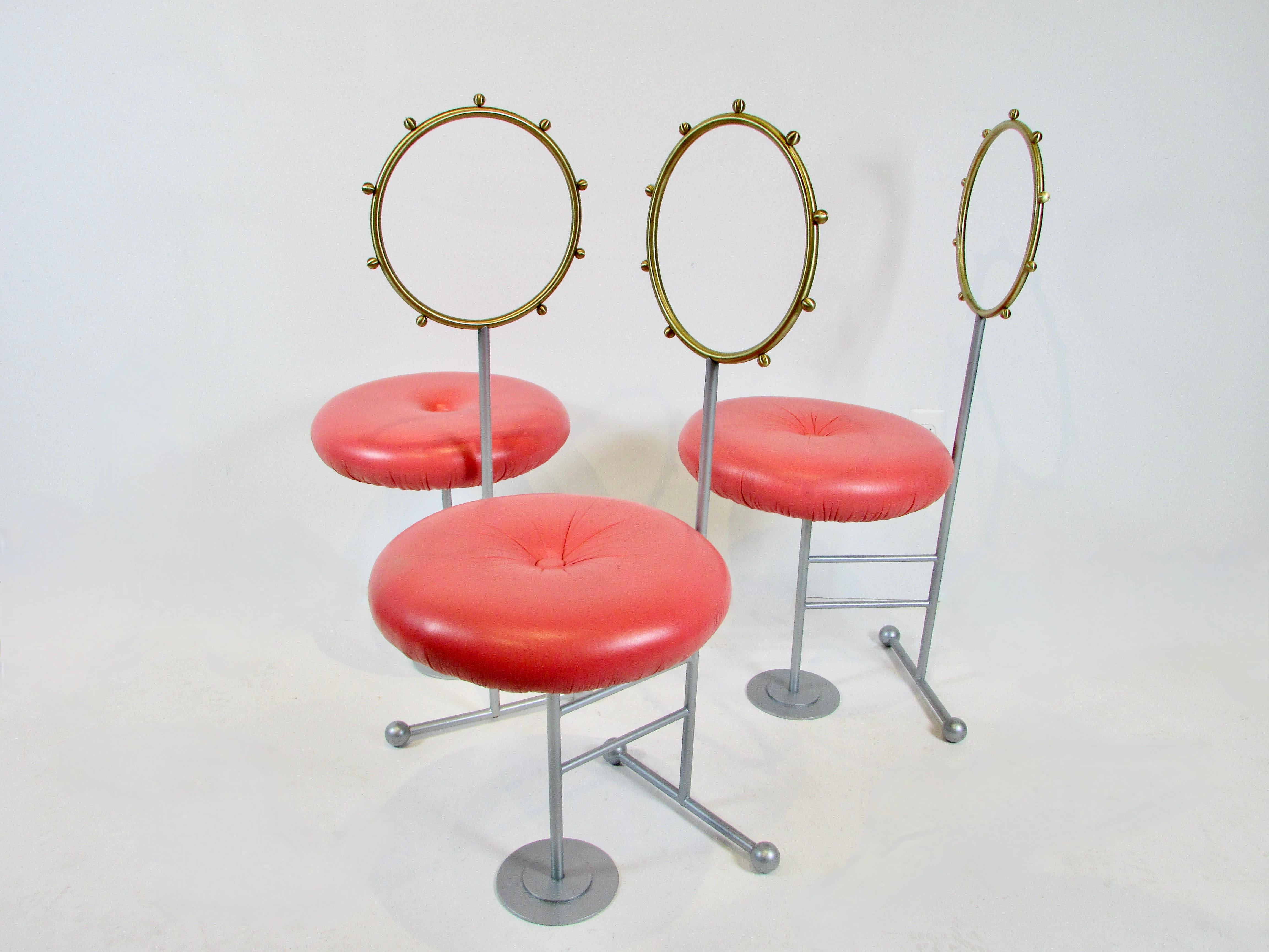 Steel Three Whimsical Sawaya and Moroni Post Modern Memphis Style Occasional Chairs For Sale