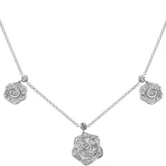 Three White Diamond Pavè Desert Rose Pendant Necklace