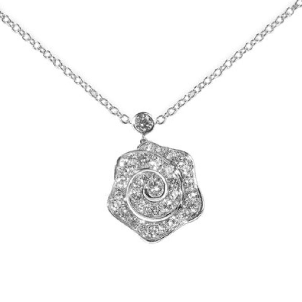 Brilliant Cut Three White Diamond Pavè Desert Rose Pendant Necklace For Sale