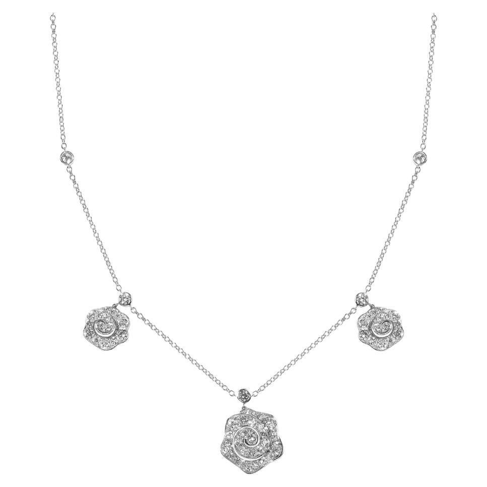 Three White Diamond Pavè Desert Rose Pendant Necklace For Sale
