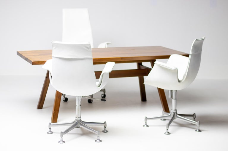 Three White Leather Bird Desk Chairs by Fabricius and Kastholm for Kill