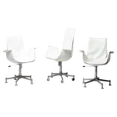Trois chaises de bureau oiseaux en cuir blanc de Fabricius & Kastholm pour Kill