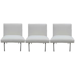 Set of Three Parallel Bar White Velvet with Chrome Feet Chairs Designed by Knoll