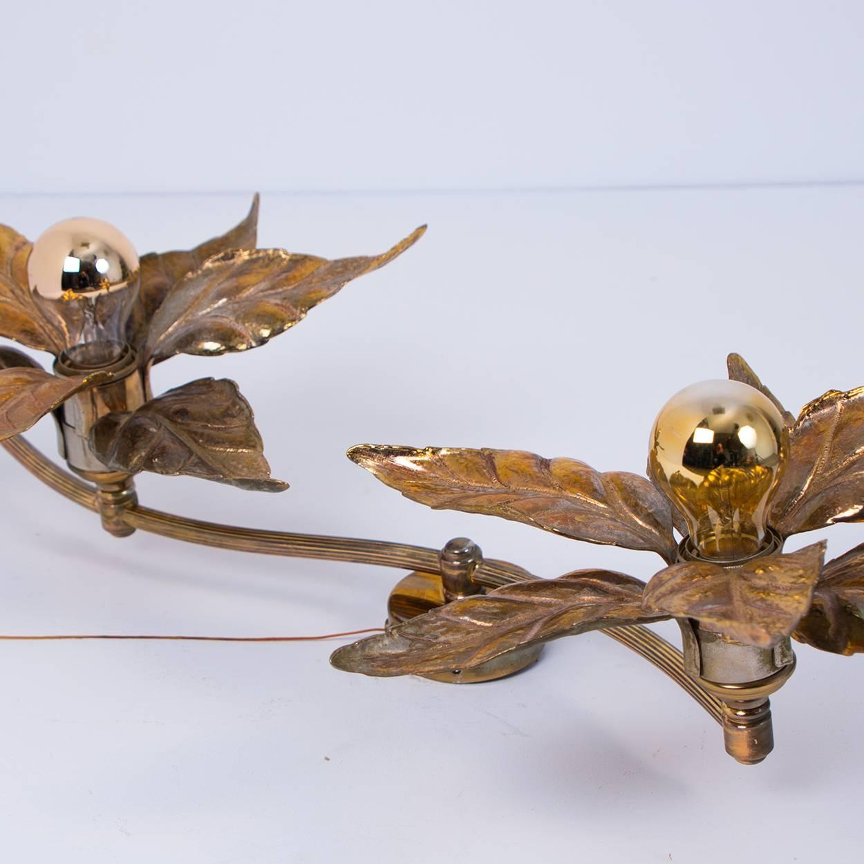 Three Willy Daro Style Brass Flowers Ceiling or Wall Lights 2