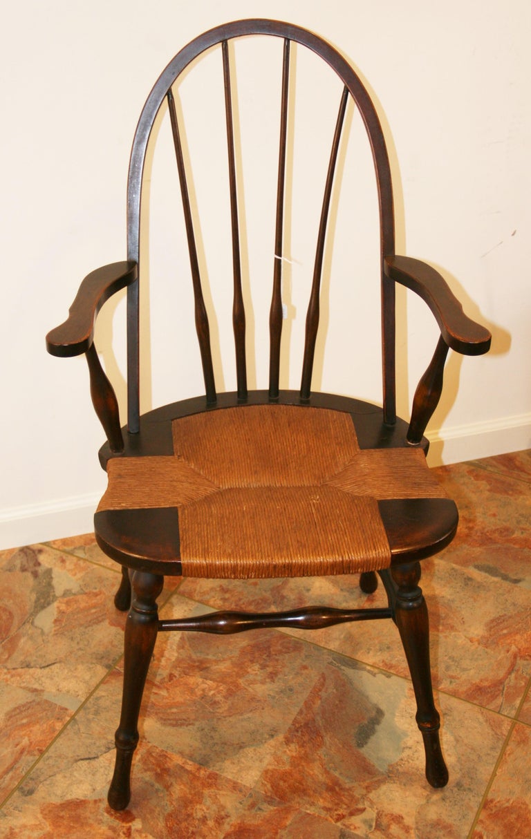 Three Windsor Chairs with Rush Seating In Good Condition For Sale In Douglas Manor, NY
