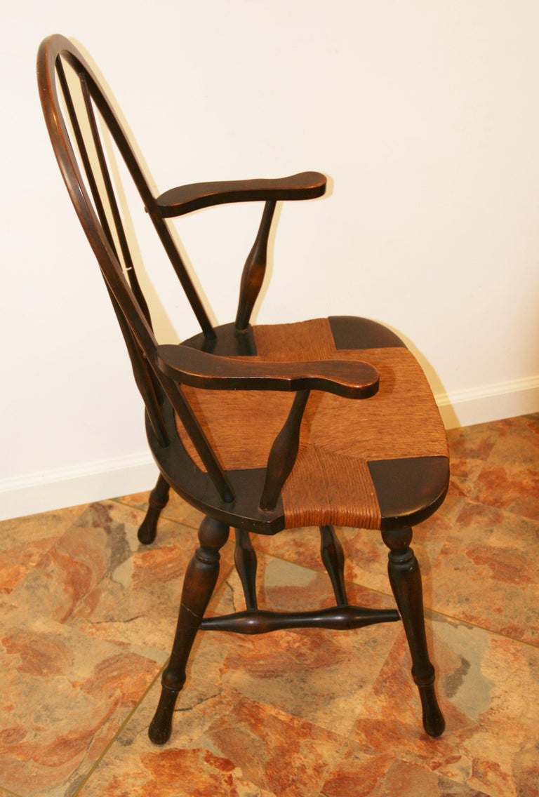 Mid-20th Century Three Windsor Chairs with Rush Seating For Sale