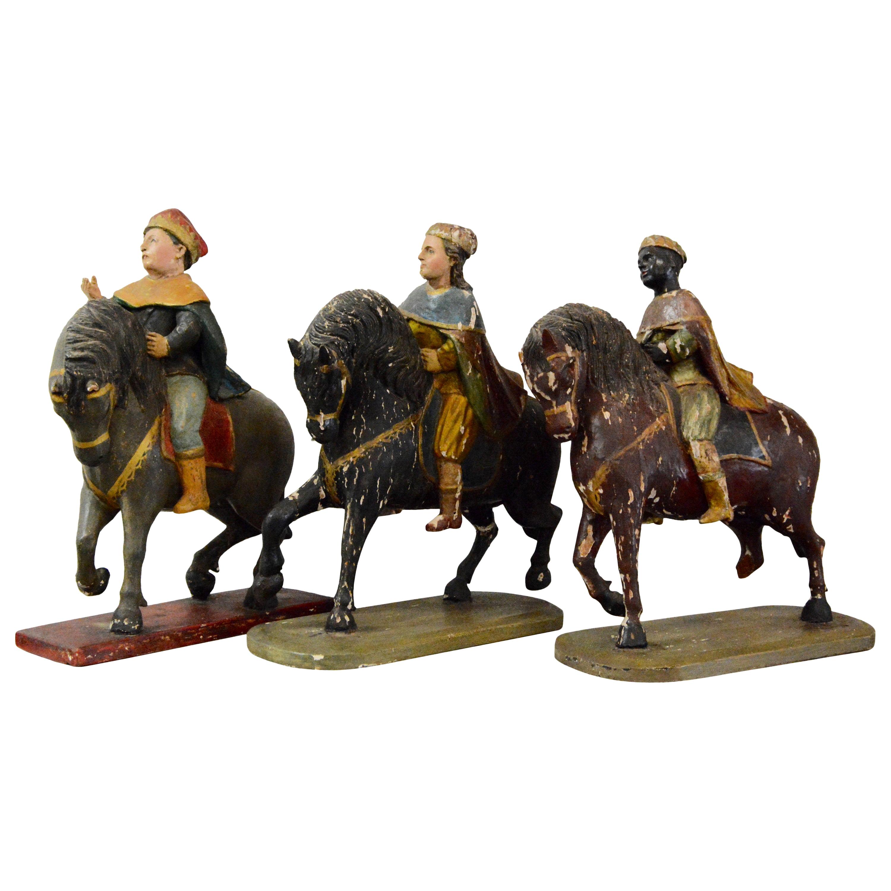 Three Wise Men 18th Century Carved Figures For Sale