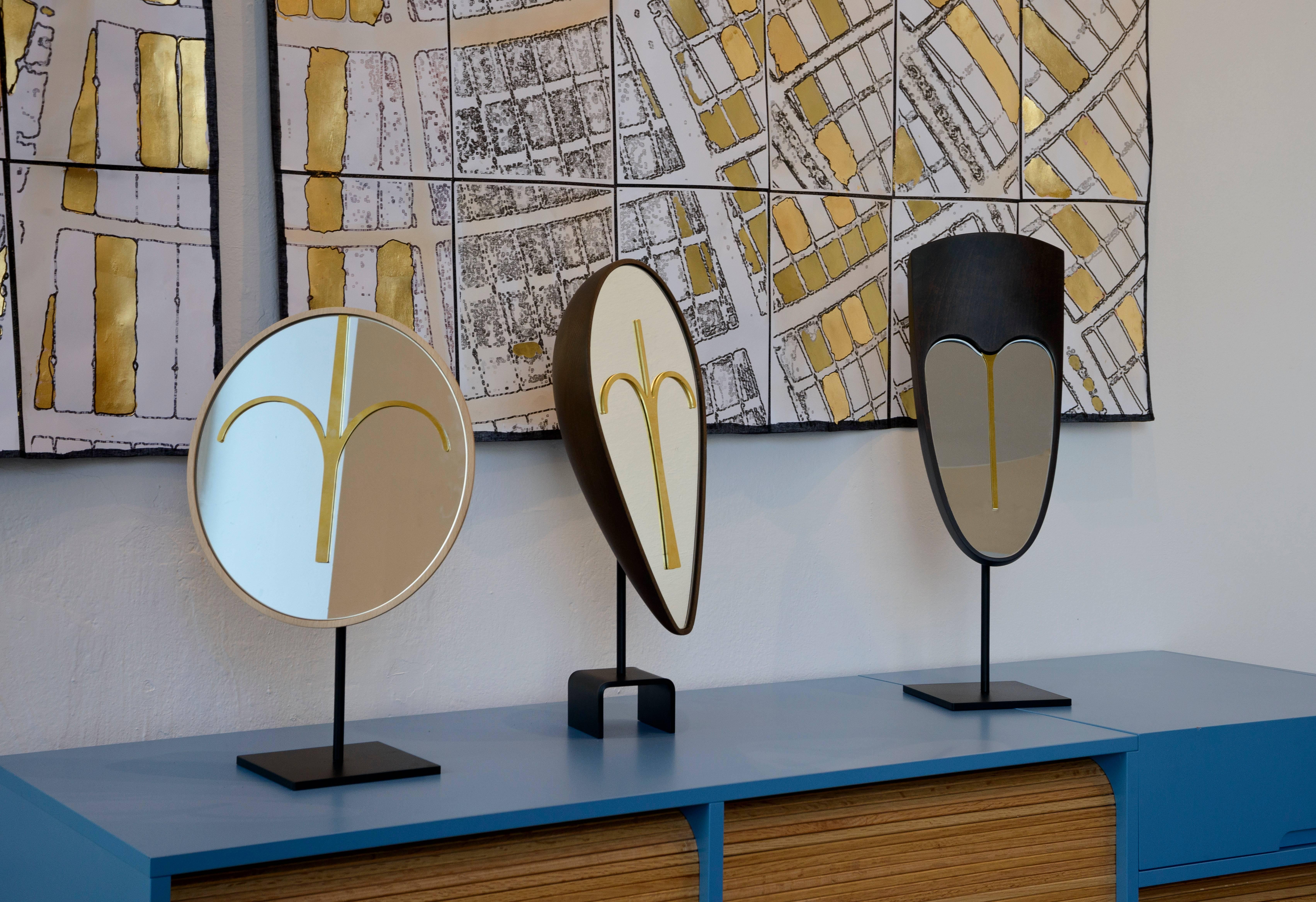 Three Wise Mirrors, Minimalist Ethnic Sculptures Inspired by African Masks For Sale 2