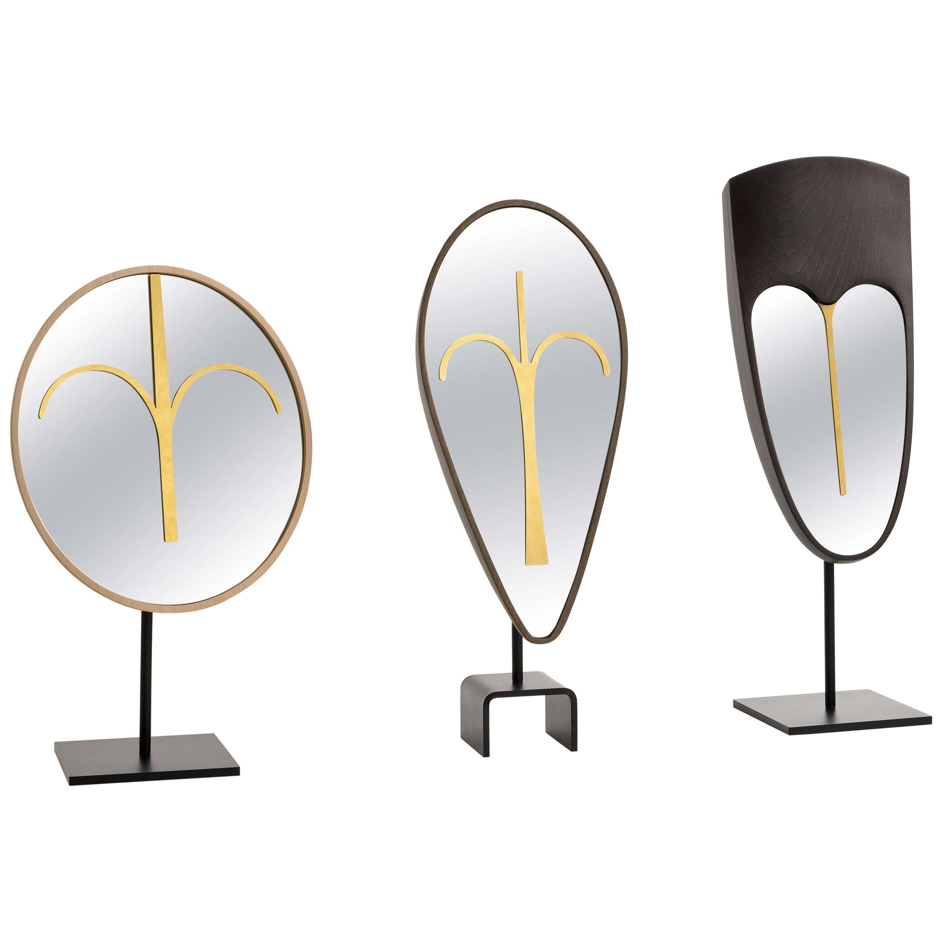 Three Wise Mirrors, Minimalist Ethnic Sculptures Inspired by African Masks For Sale