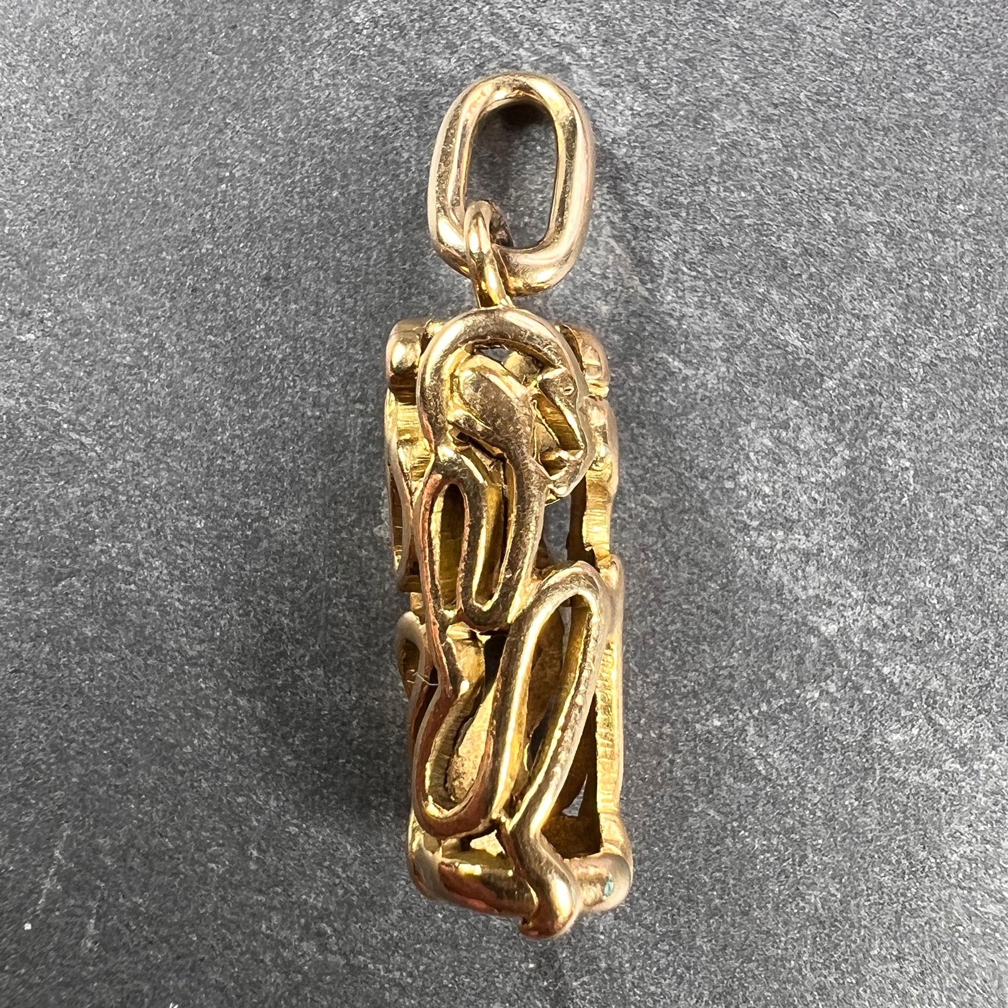 Three Wise Monkeys 18K Yellow Gold Charm Pendant 1