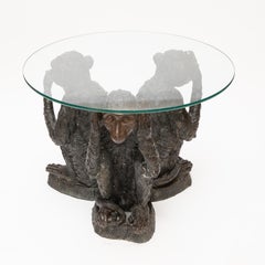 Three Wise Monkeys Bronze and Glass Table