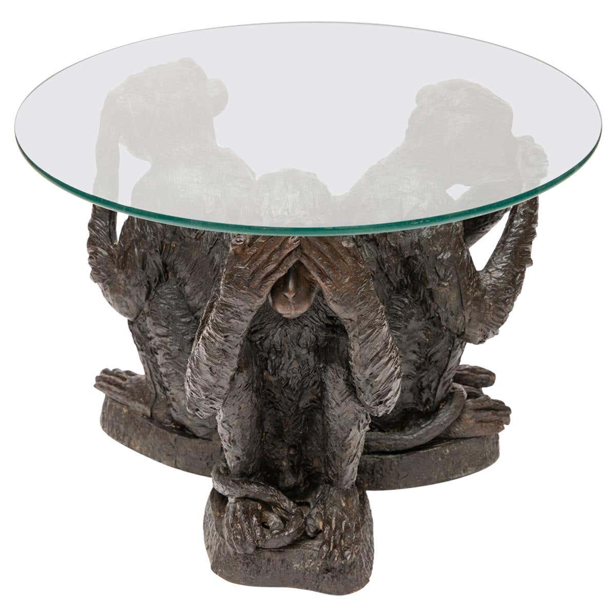 Three Wise Monkeys Bronze and Glass Table at 1stDibs | monkey tables ...