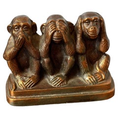 Statue sculptée en bronze « Trois singes sages singes », Allemagne, années 1960
