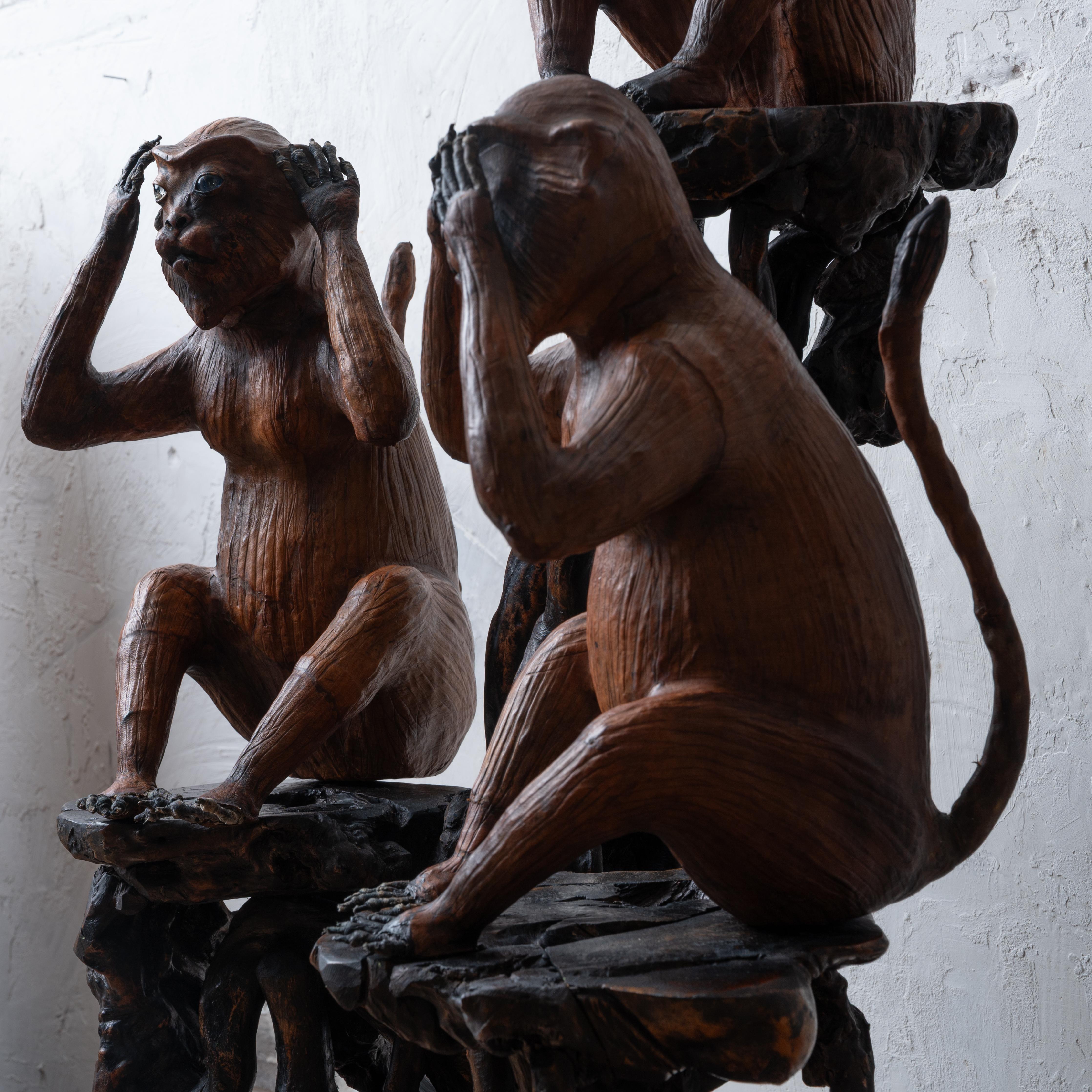 Sculptures en cuir des trois singes sages en vente 5