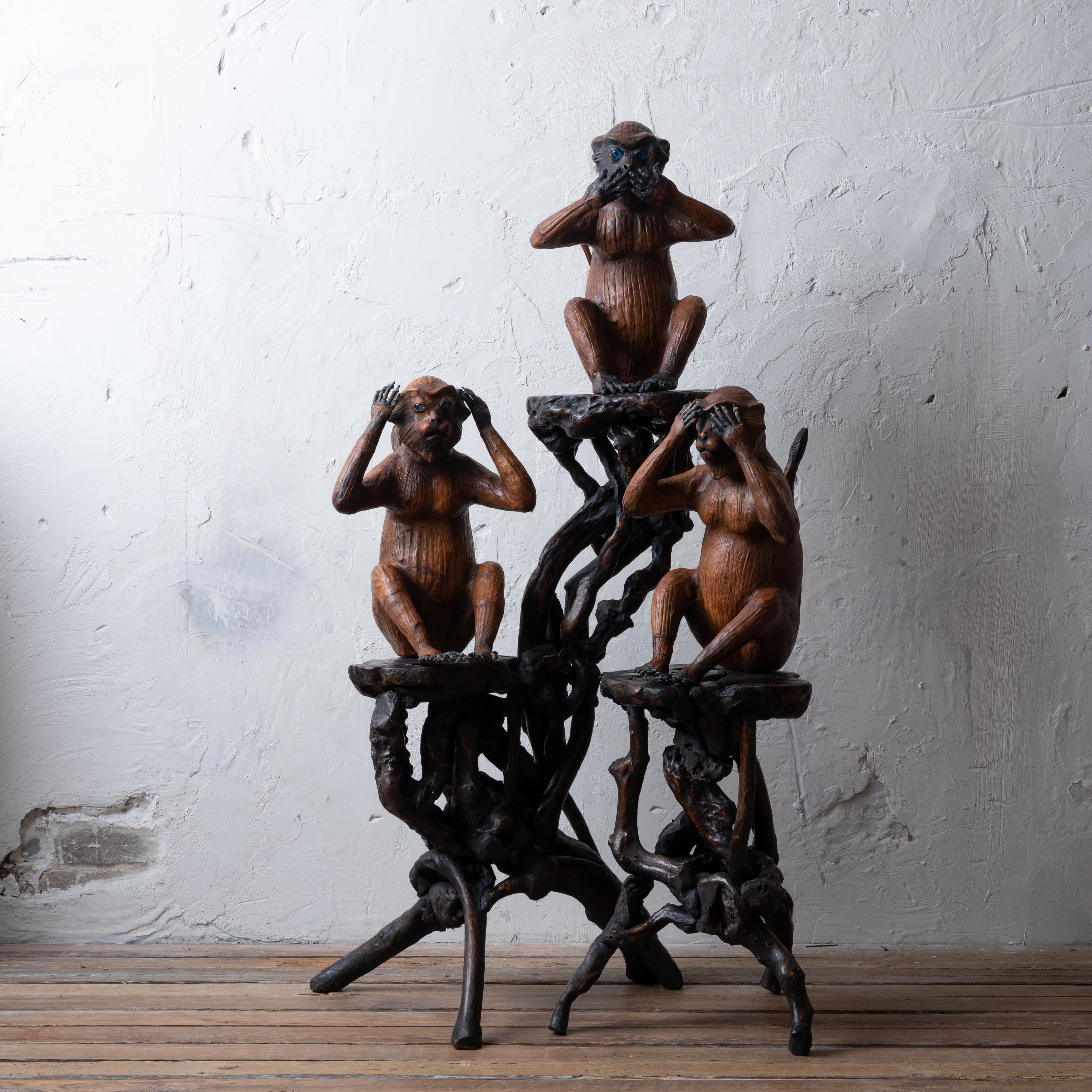 Sculptures en cuir des trois singes sages Bon état - En vente à Savannah, GA