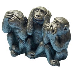 "Three Wise Monkeys" Metal Sculpture Statue, Vintage German, 1960s