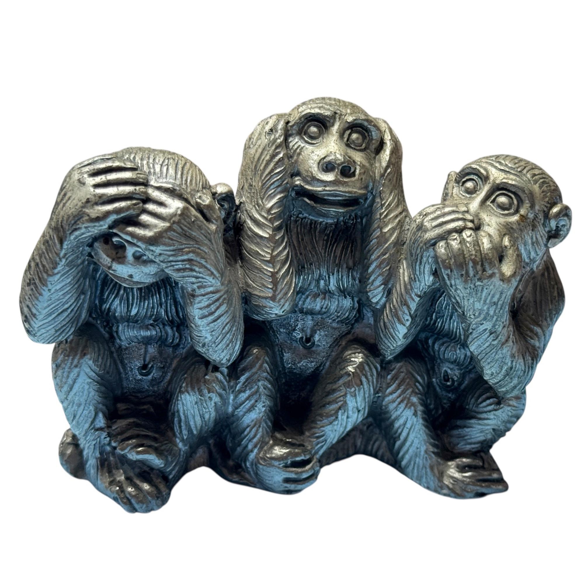 Art déco Statue sculptée en métal « Trois singes sages singes », Allemagne, années 1960 en vente