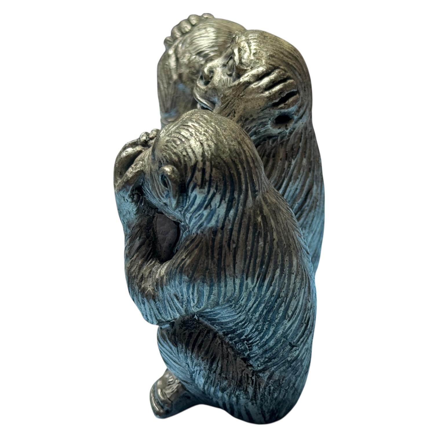Métal Statue sculptée en métal « Trois singes sages singes », Allemagne, années 1960 en vente